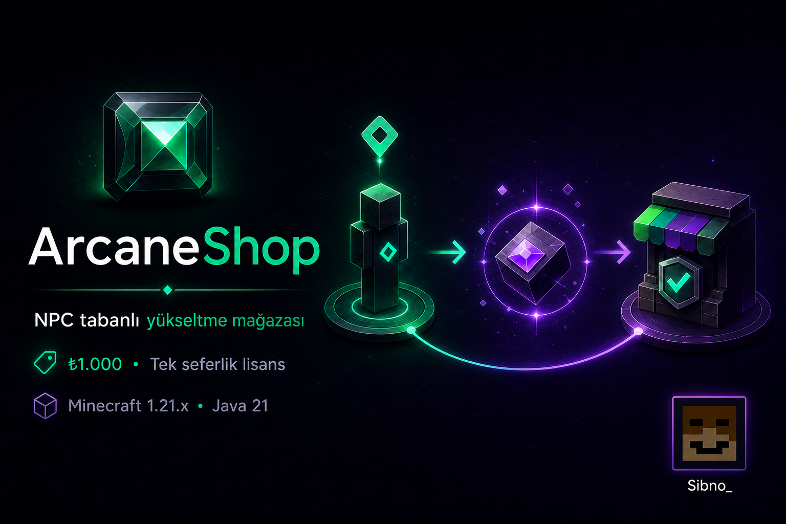 ArcaneShop Minecraft yükseltme mağazası tanıtım görseli